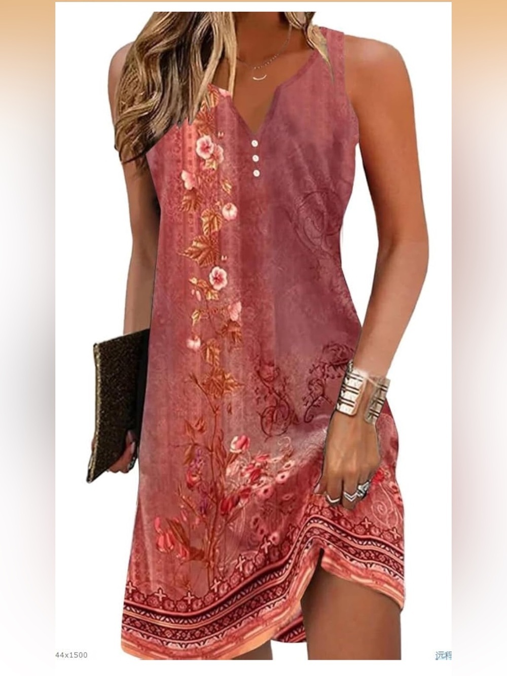 NWT Floral Boho Sleeveless V-Neck Dress in Dusty Rose w/pockets Medium